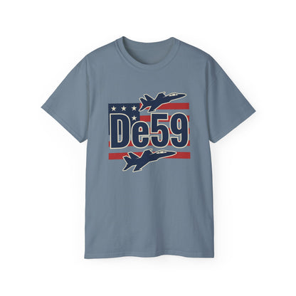 De59 Jet Fighter Tee — American Flag Military Aviation T‑Shirt