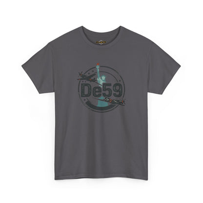 DE59 Aviation Graphic Tee – Statue of Liberty & Star Travel T-Shirt
