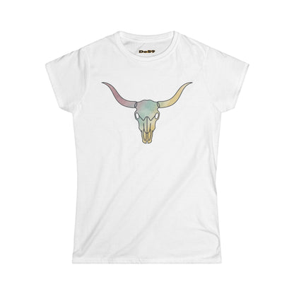 Women's Tee — Pastel Longhorn Skull (Red Star Back)