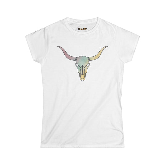 Women's Tee — Pastel Longhorn Skull (Red Star Back)