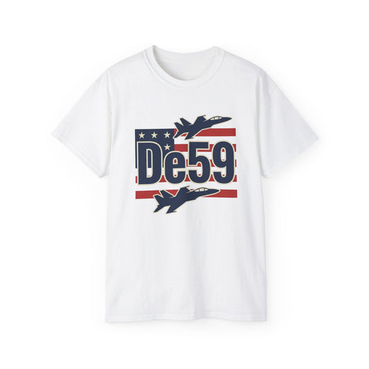 De59 Jet Fighter Tee — American Flag Military Aviation T‑Shirt