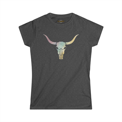 Women's Tee — Pastel Longhorn Skull (Red Star Back)