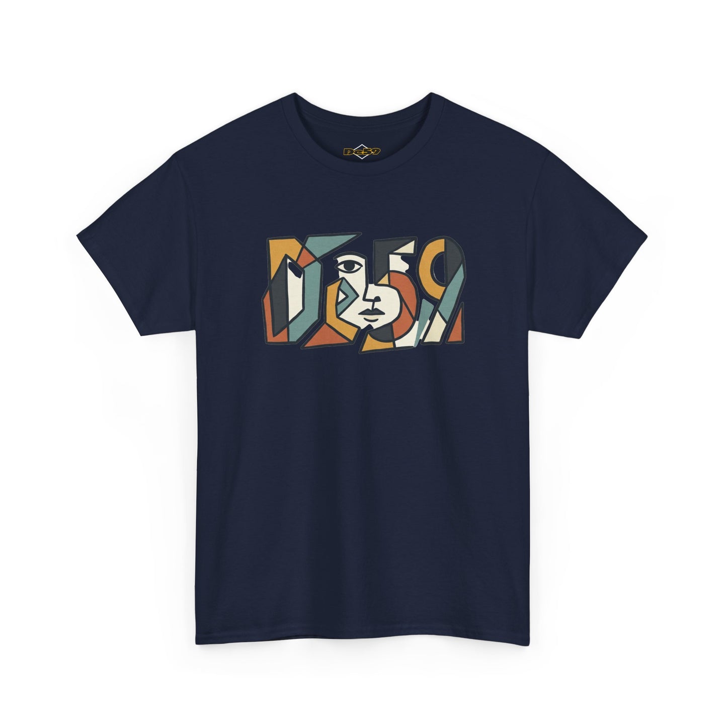Abstract Face 'DES9' Graphic Tee — Retro Cubist Art Shirt