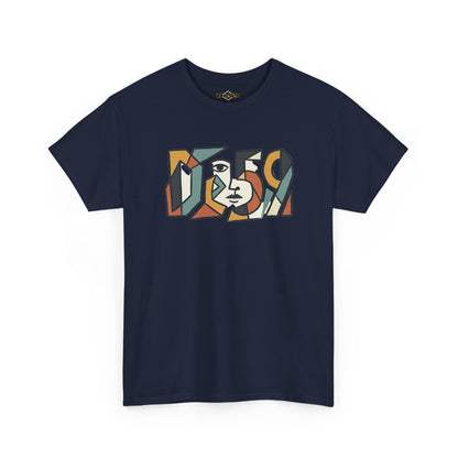 Abstract Face 'DES9' Graphic Tee — Retro Cubist Art Shirt