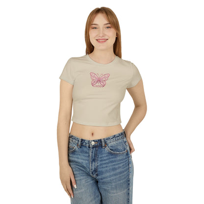 Pink Butterfly Baby Tee — Women's Cropped Graphic Tee