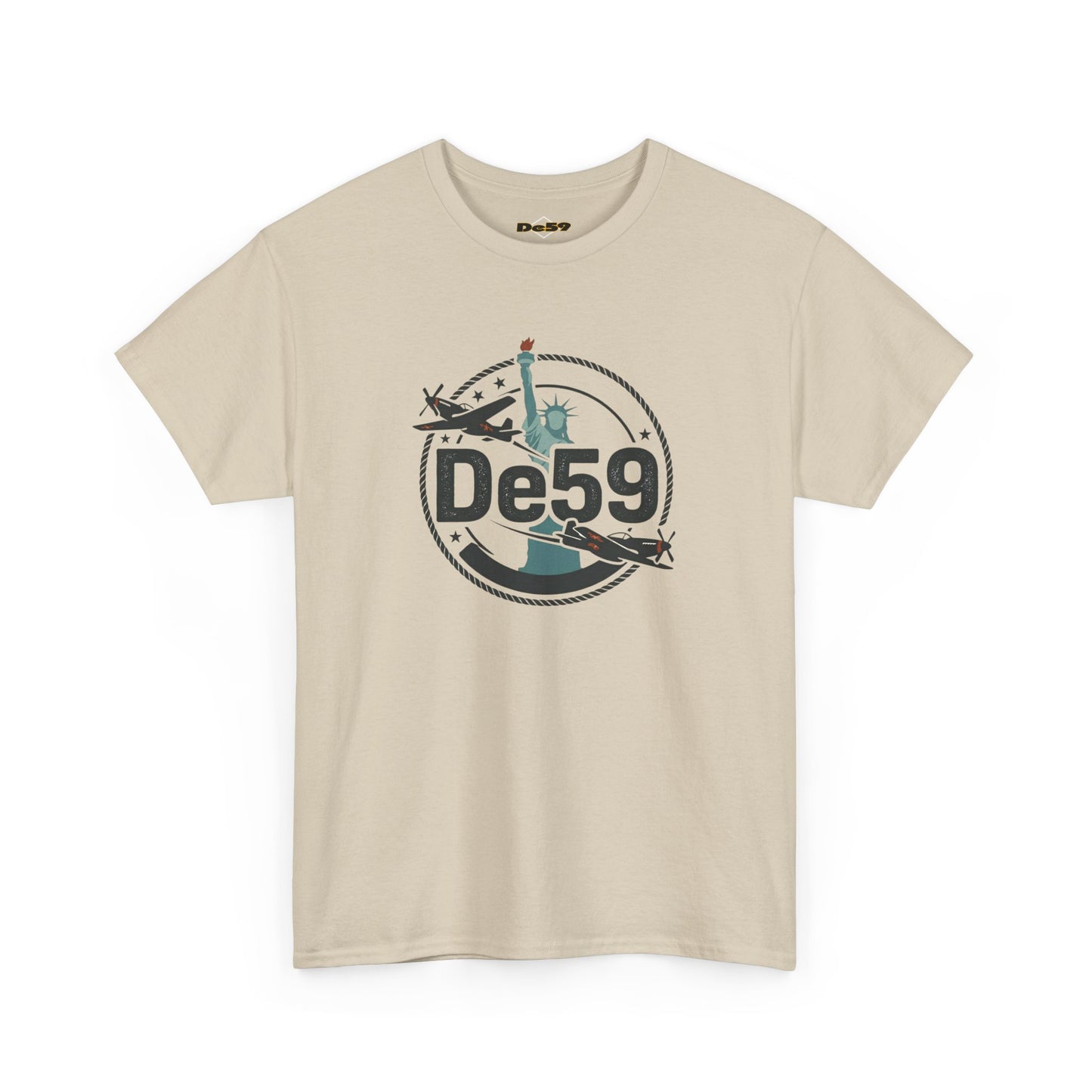 DE59 Aviation Graphic Tee – Statue of Liberty & Star Travel T-Shirt