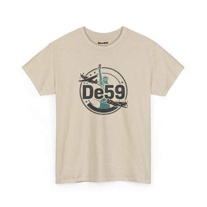 DE59 Aviation Graphic Tee – Statue of Liberty & Star Travel T-Shirt