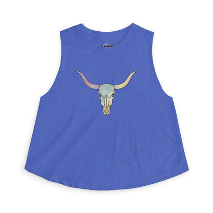 Pastel Bull Skull Crop Top — Women's Boho Western