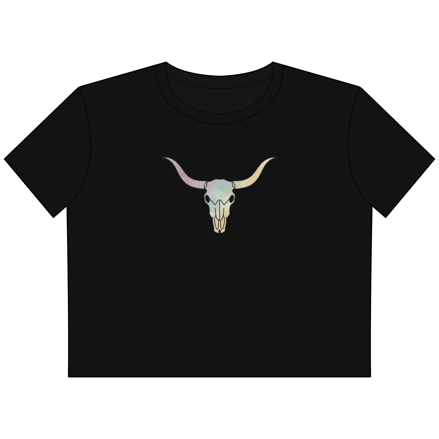 Cow Skull Cropped Tee — Pastel Western Graphic Women’s Crop Top