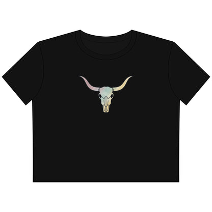 Cow Skull Cropped Tee — Pastel Western Graphic Women’s Crop Top