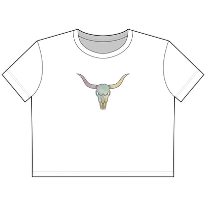 Cow Skull Cropped Tee — Pastel Western Graphic Women’s Crop Top