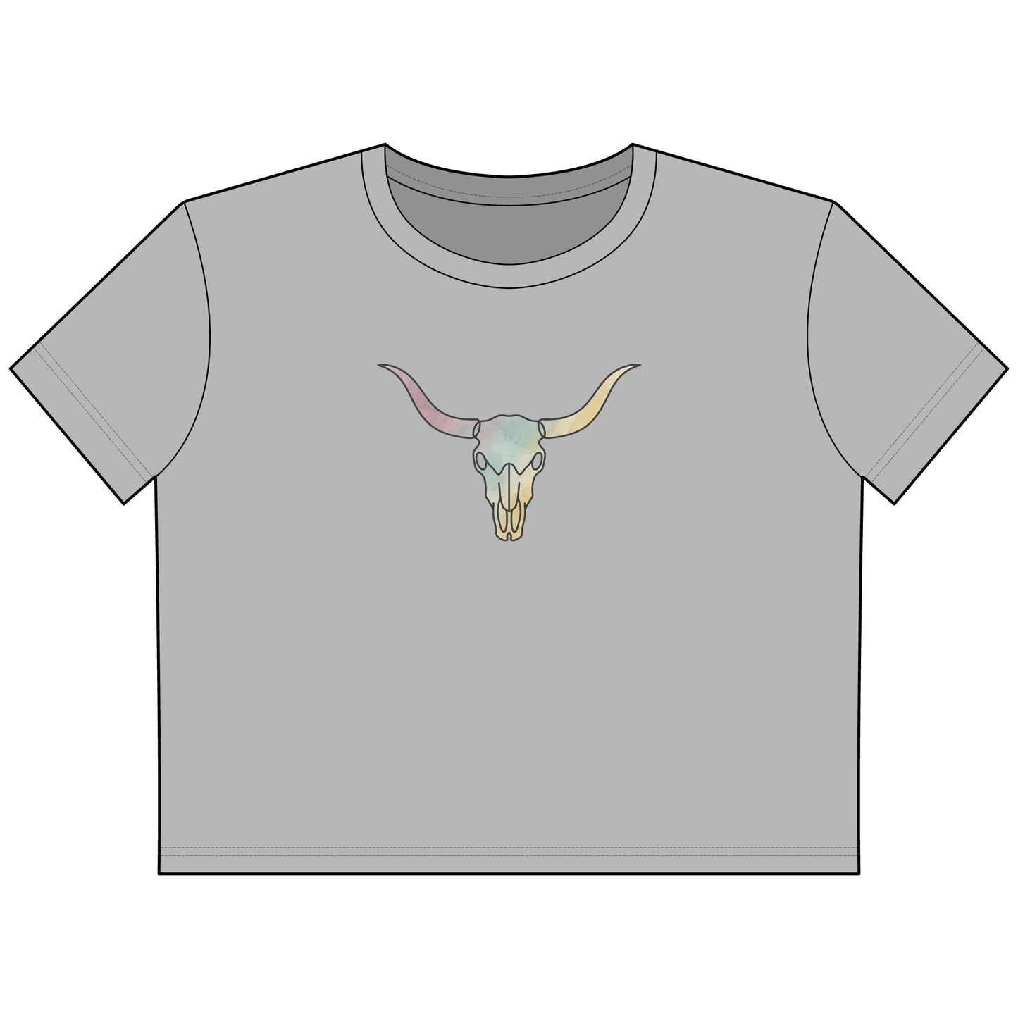 Cow Skull Cropped Tee — Pastel Western Graphic Women’s Crop Top