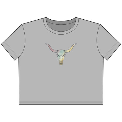 Cow Skull Cropped Tee — Pastel Western Graphic Women’s Crop Top