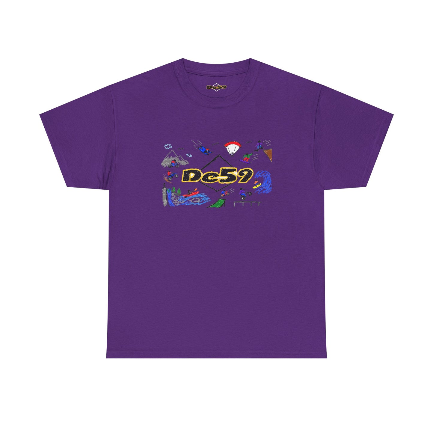 Des9 Graphic Tee — Colorful Surf & Skate Collage T-Shirt