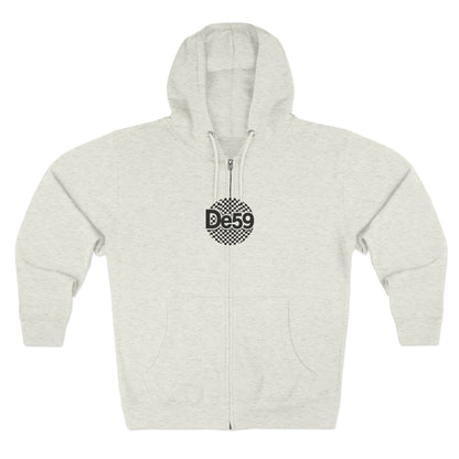 Zip Hoodie — Retro Checkered 'De59' Logo Zip-Up Hoodie