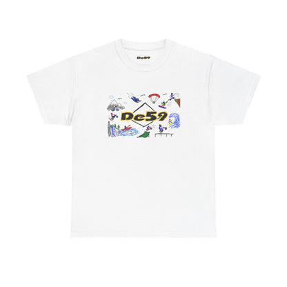 Des9 Graphic Tee — Colorful Surf & Skate Collage T-Shirt