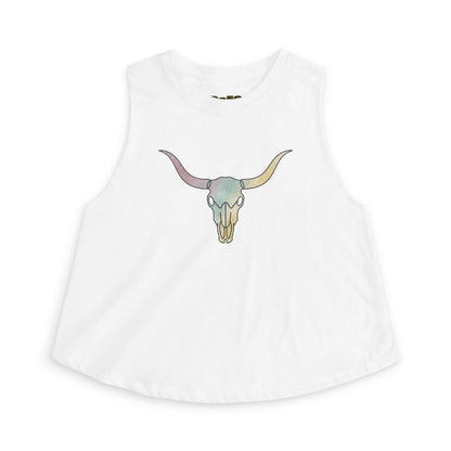 Pastel Bull Skull Crop Top — Women's Boho Western