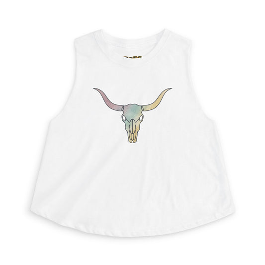 Pastel Bull Skull Crop Top — Women's Boho Western