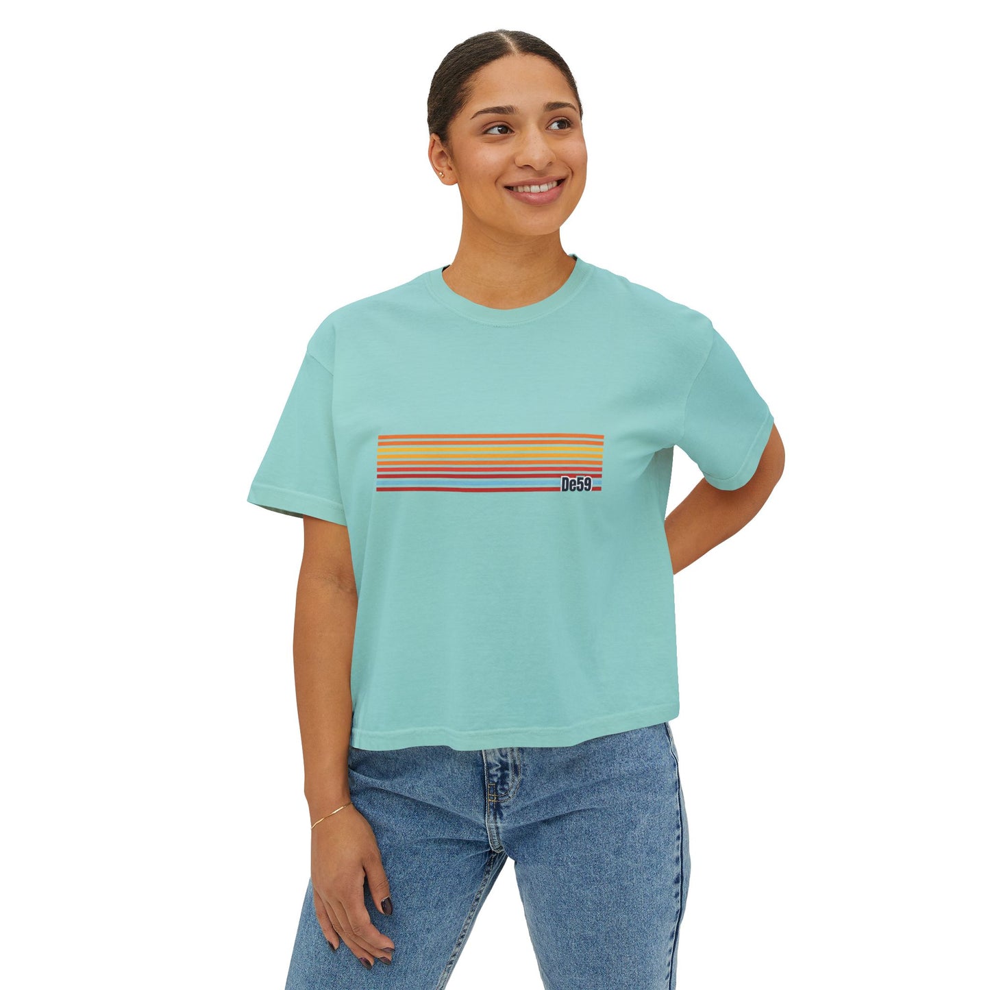 Retro Stripe Boxy Tee — Women's Vintage-Inspired Crop T-Shirt
