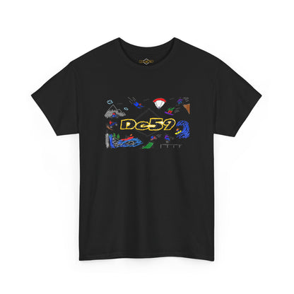 Des9 Graphic Tee — Colorful Surf & Skate Collage T-Shirt