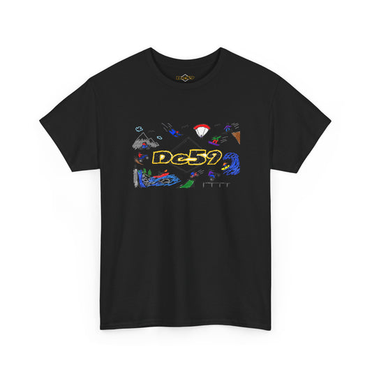 Des9 Graphic Tee — Colorful Surf & Skate Collage T-Shirt