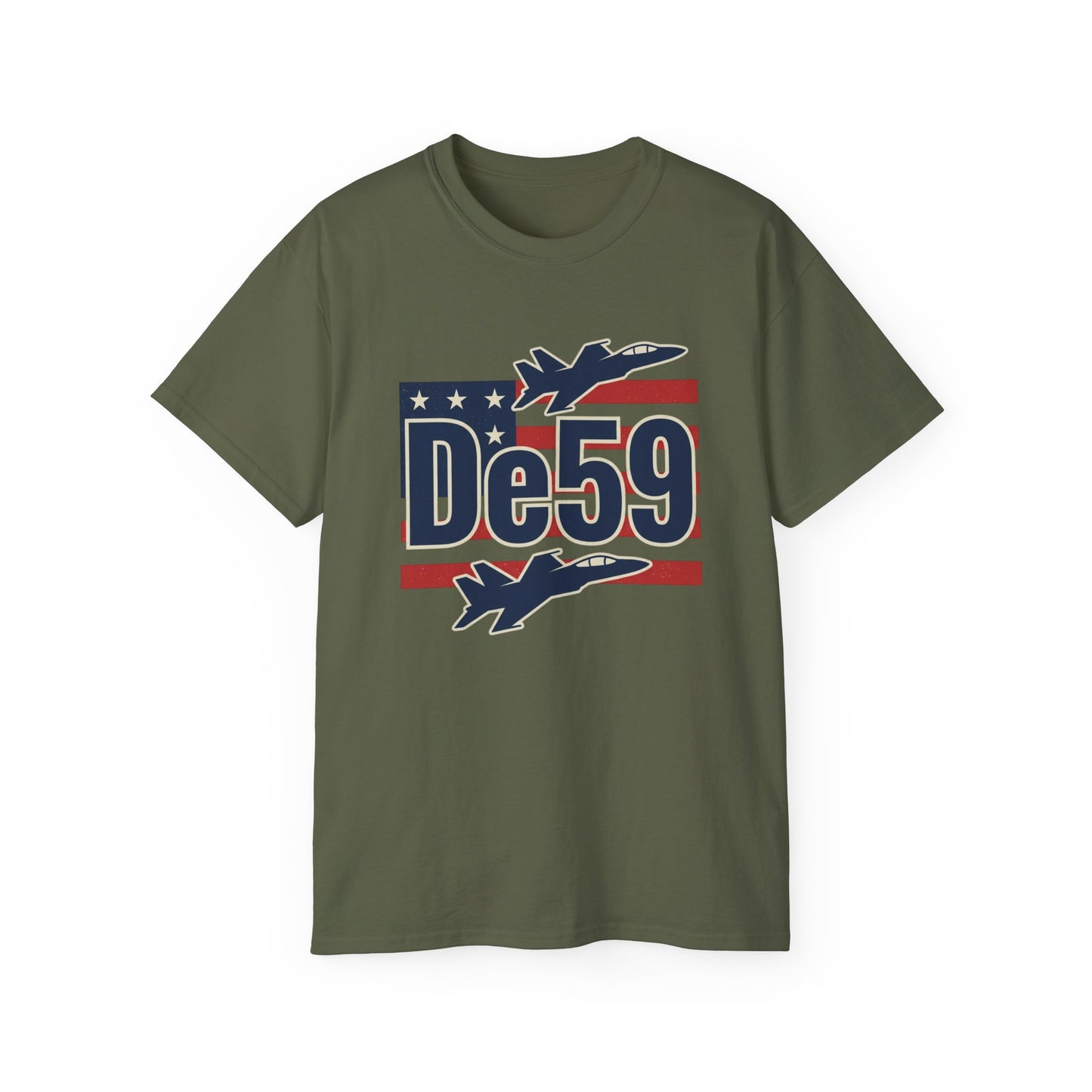 De59 Jet Fighter Tee — American Flag Military Aviation T‑Shirt