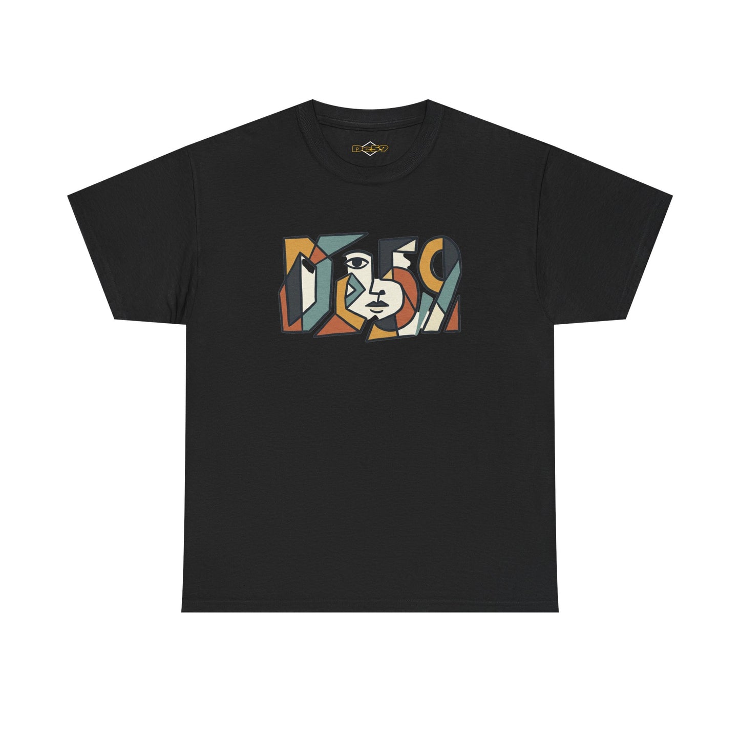 Abstract Face 'DES9' Graphic Tee — Retro Cubist Art Shirt