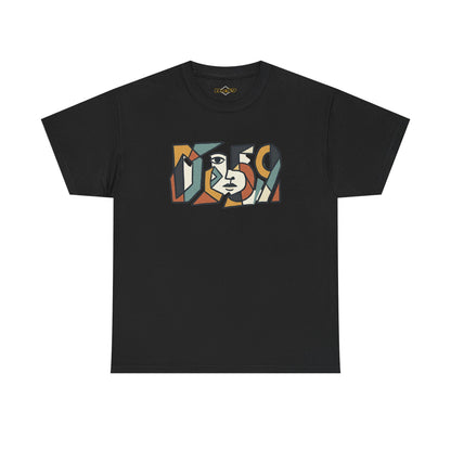 Abstract Face 'DES9' Graphic Tee — Retro Cubist Art Shirt