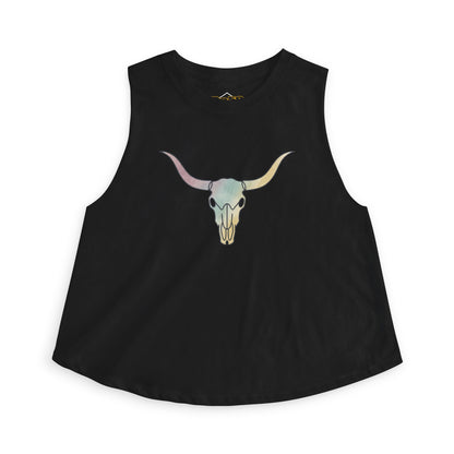 Pastel Bull Skull Crop Top — Women's Boho Western