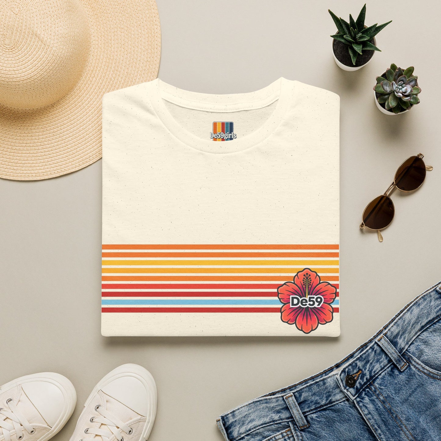 Retro Sunset Stripe T-Shirt — De59 Chest Logo