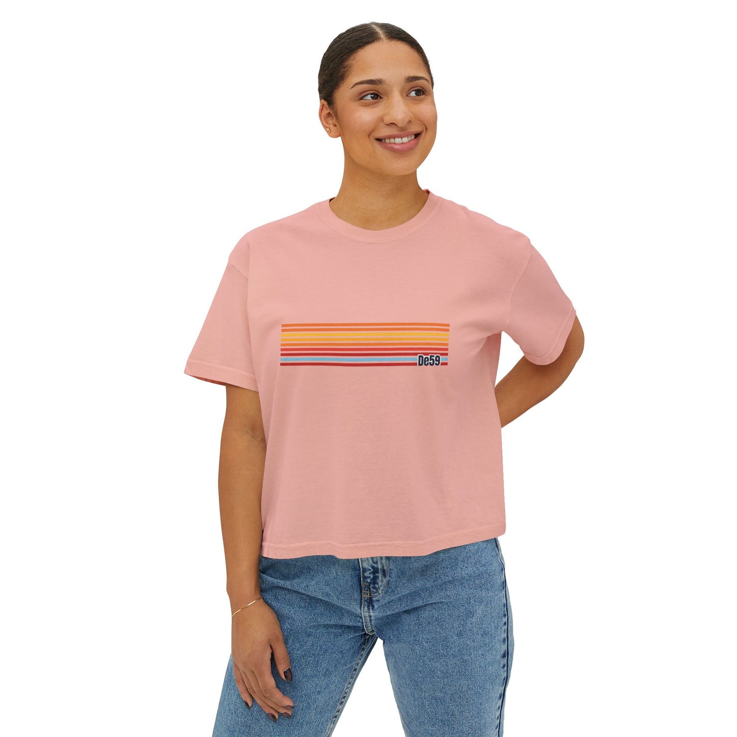 Retro Stripe Boxy Tee — Women's Vintage-Inspired Crop T-Shirt