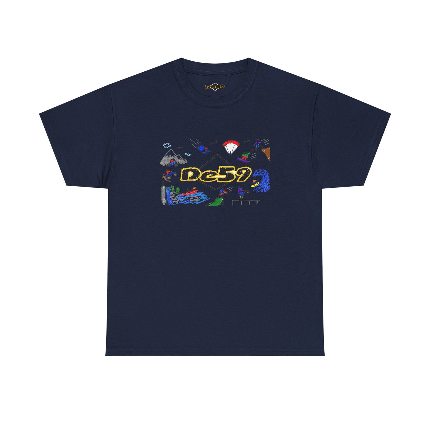 Des9 Graphic Tee — Colorful Surf & Skate Collage T-Shirt