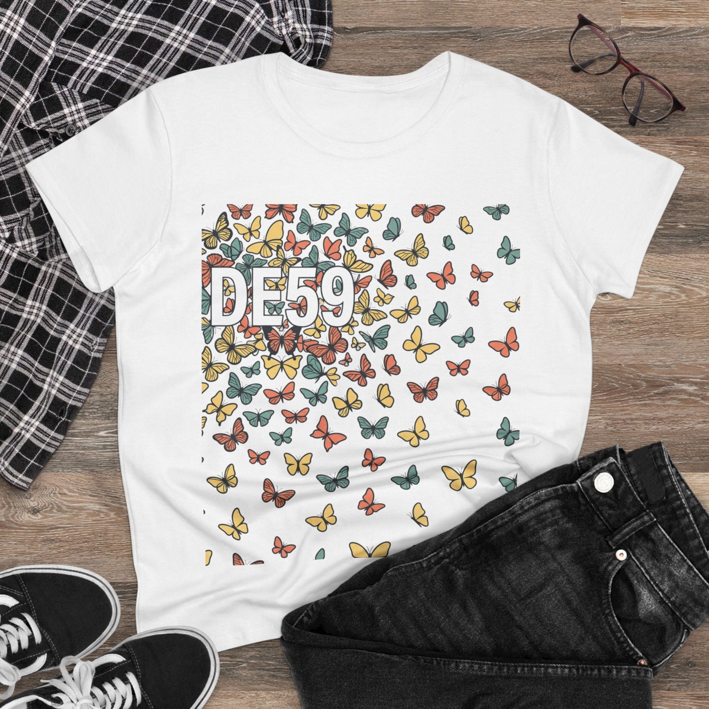 Butterfly Scatter Tee — DE59 Graphic Women's T-Shirt