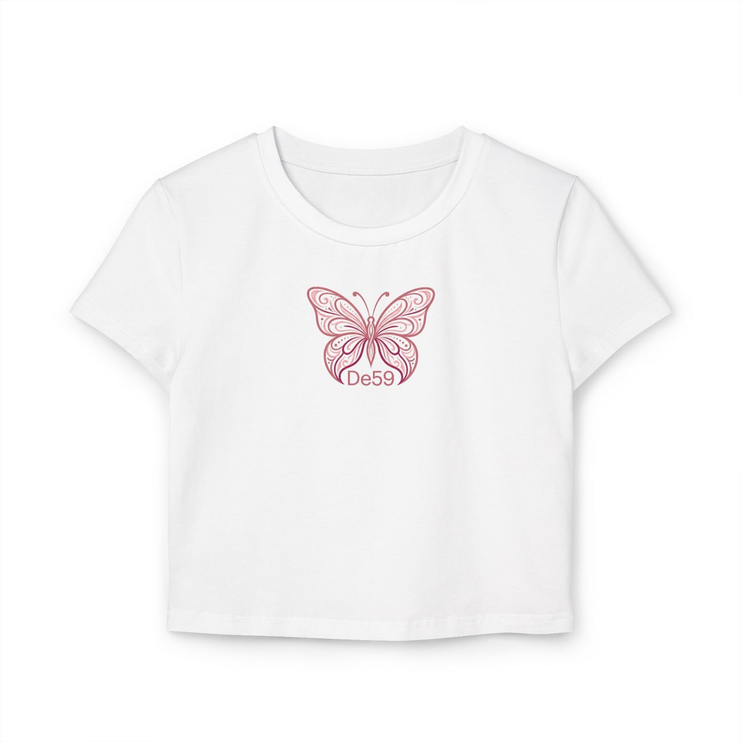 Pink Butterfly Baby Tee — Women's Cropped Graphic Tee