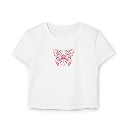 Pink Butterfly Baby Tee — Women's Cropped Graphic Tee