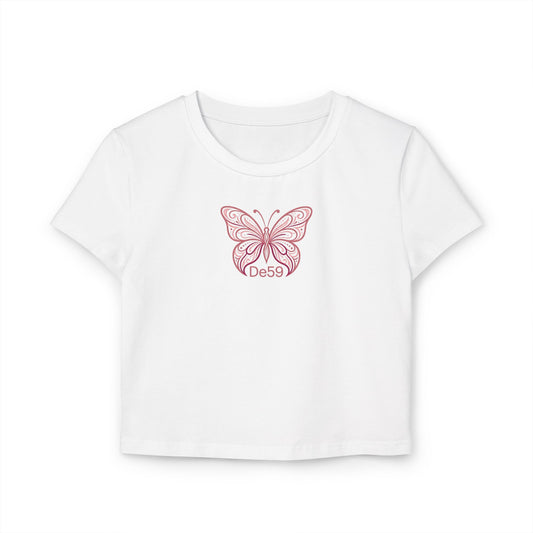 Pink Butterfly Baby Tee — Women's Cropped Graphic Tee
