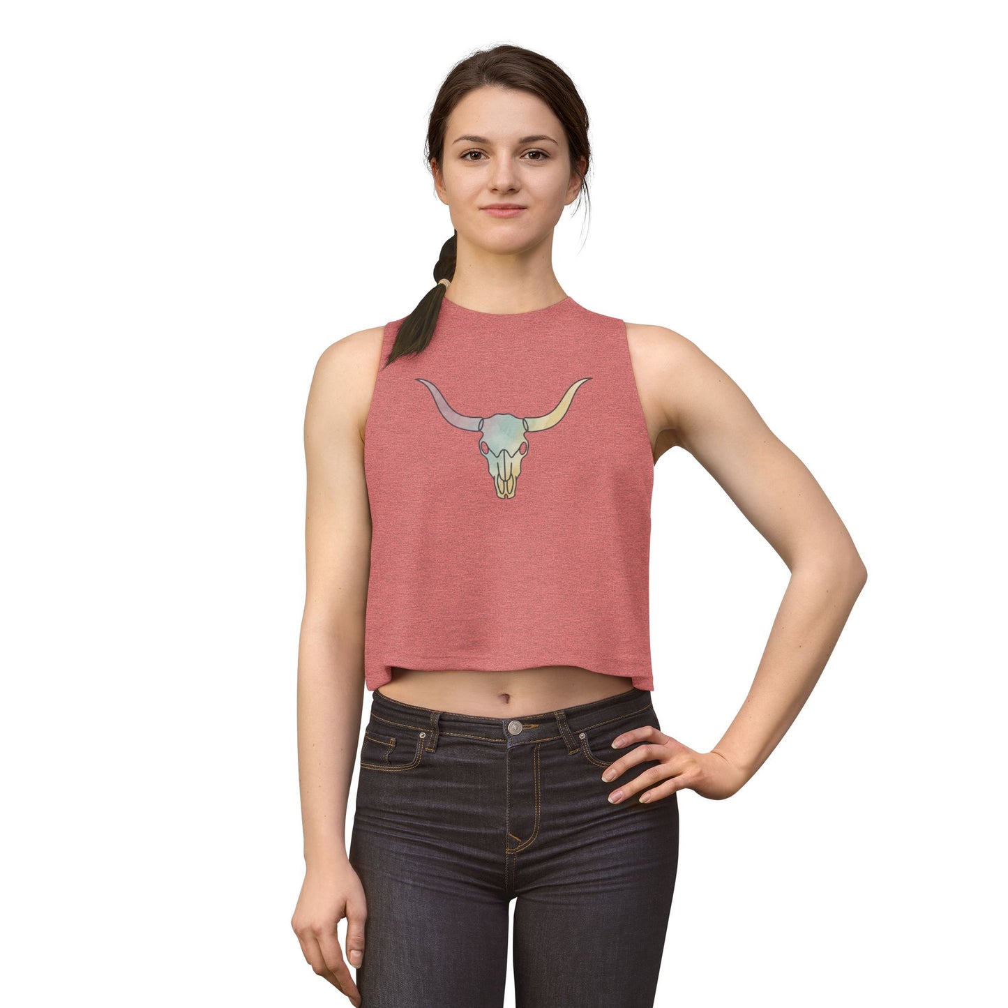 Pastel Bull Skull Crop Top — Women's Boho Western