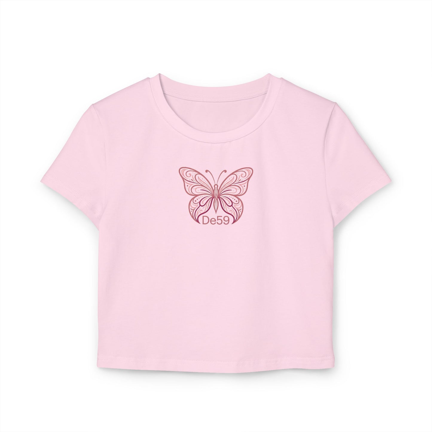 Pink Butterfly Baby Tee — Women's Cropped Graphic Tee