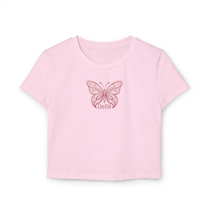 Pink Butterfly Baby Tee — Women's Cropped Graphic Tee