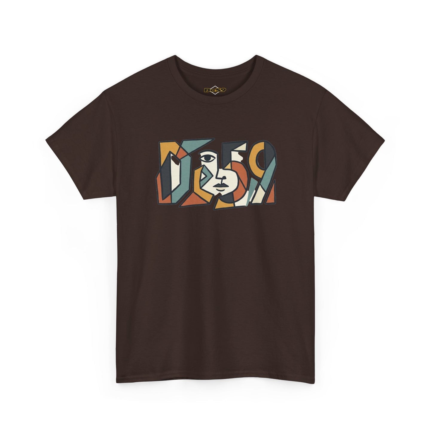 Abstract Face 'DES9' Graphic Tee — Retro Cubist Art Shirt
