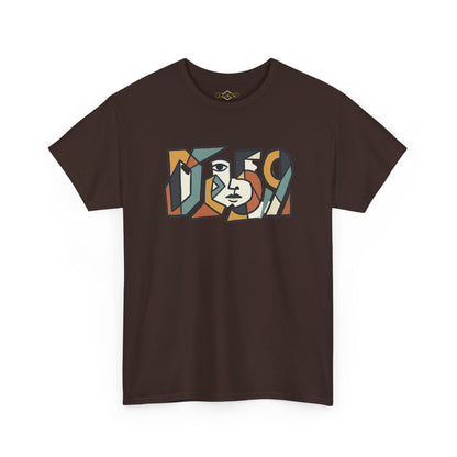 Abstract Face 'DES9' Graphic Tee — Retro Cubist Art Shirt